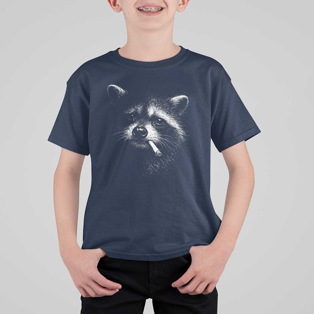 Funny Raccoon Smoking Cigarette Meme T Shirt For Kid Trash Panda Face Y2K Graphic