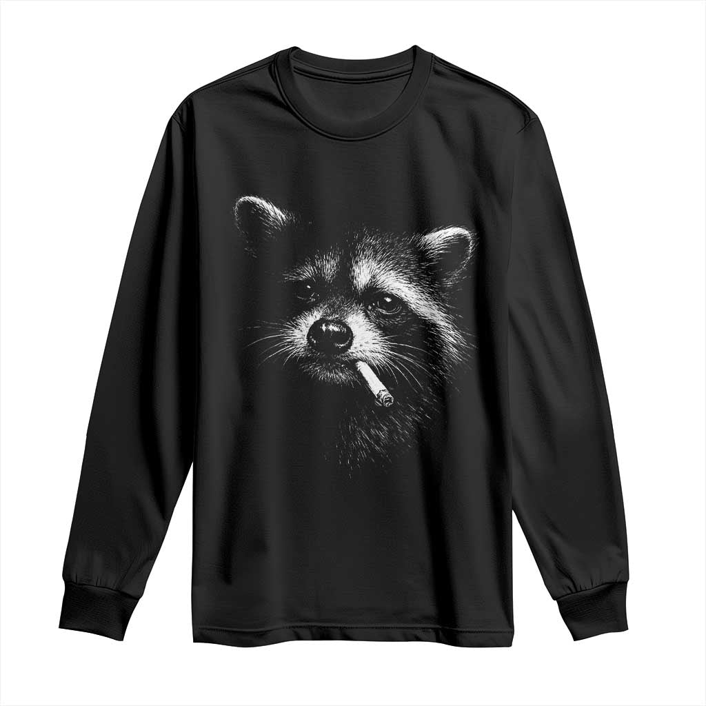 Funny Raccoon Smoking Cigarette Meme Long Sleeve Shirt Trash Panda Face Y2K Graphic