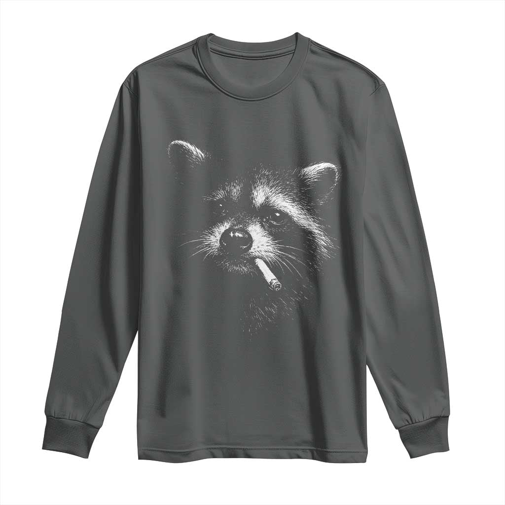 Funny Raccoon Smoking Cigarette Meme Long Sleeve Shirt Trash Panda Face Y2K Graphic