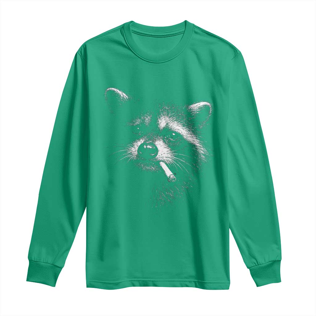Funny Raccoon Smoking Cigarette Meme Long Sleeve Shirt Trash Panda Face Y2K Graphic