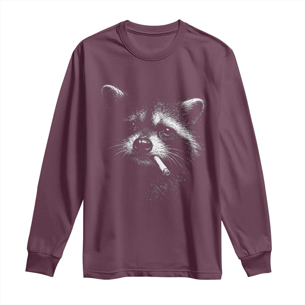 Funny Raccoon Smoking Cigarette Meme Long Sleeve Shirt Trash Panda Face Y2K Graphic