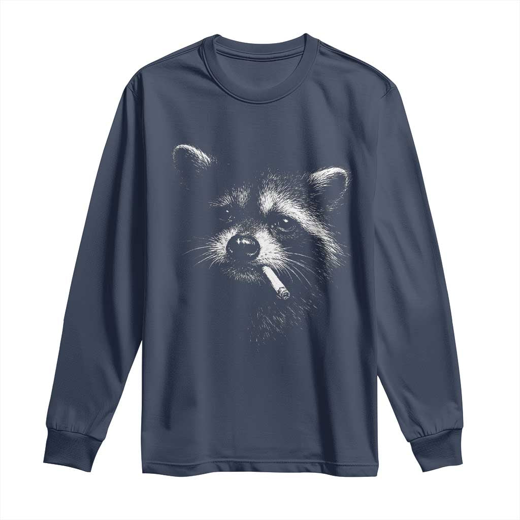 Funny Raccoon Smoking Cigarette Meme Long Sleeve Shirt Trash Panda Face Y2K Graphic