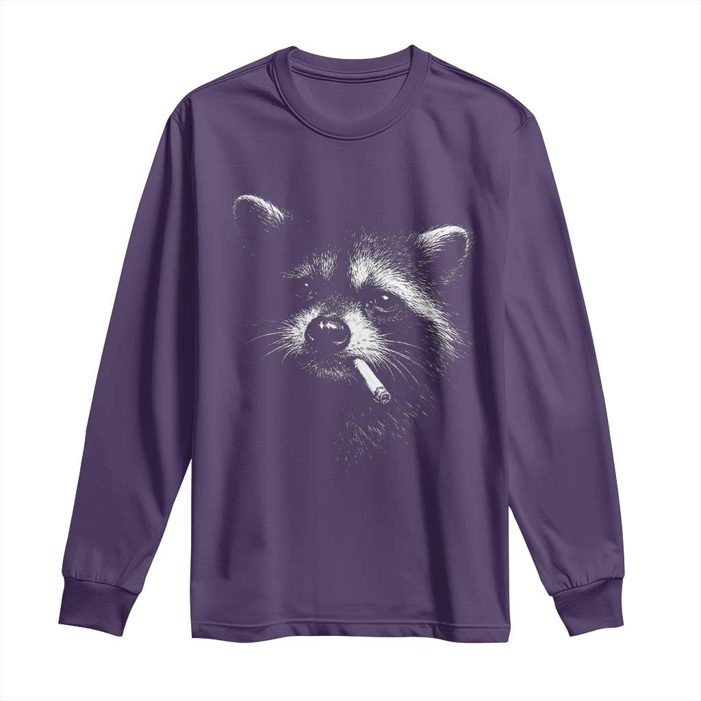 Funny Raccoon Smoking Cigarette Meme Long Sleeve Shirt Trash Panda Face Y2K Graphic