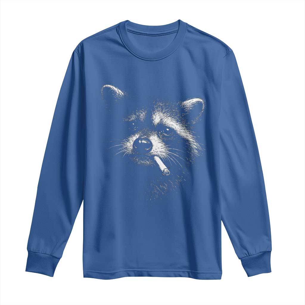Funny Raccoon Smoking Cigarette Meme Long Sleeve Shirt Trash Panda Face Y2K Graphic