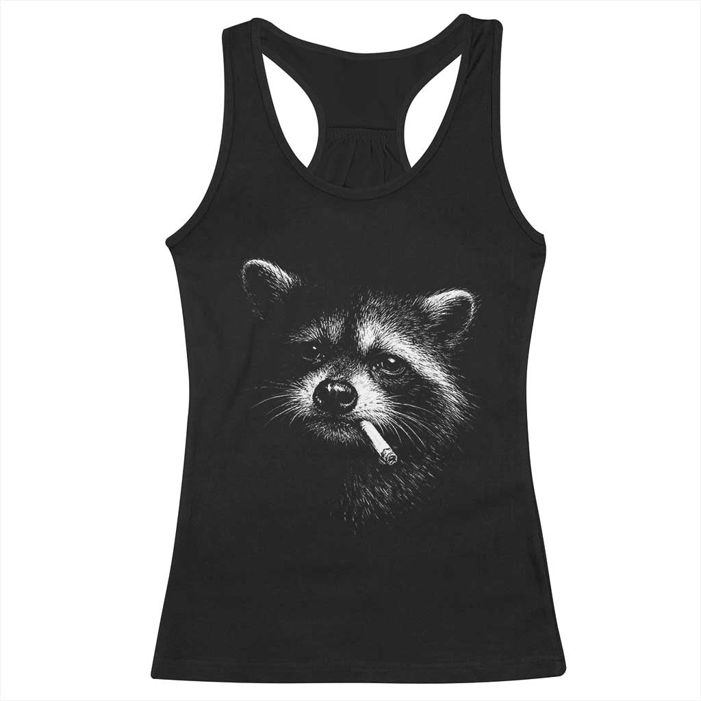 Funny Raccoon Smoking Cigarette Meme Racerback Tank Top Trash Panda Face Y2K Graphic