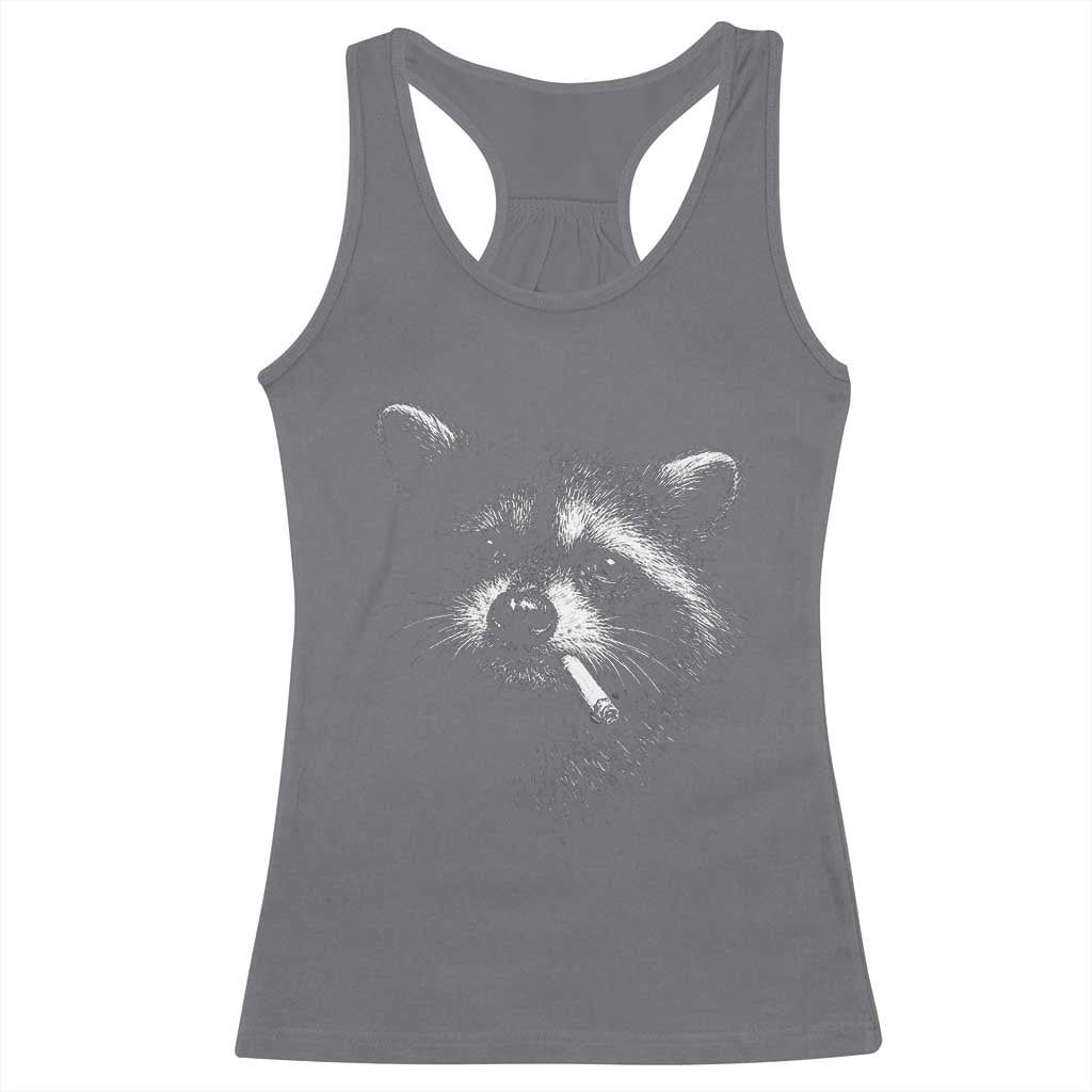 Funny Raccoon Smoking Cigarette Meme Racerback Tank Top Trash Panda Face Y2K Graphic