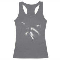Funny Raccoon Smoking Cigarette Meme Racerback Tank Top Trash Panda Face Y2K Graphic