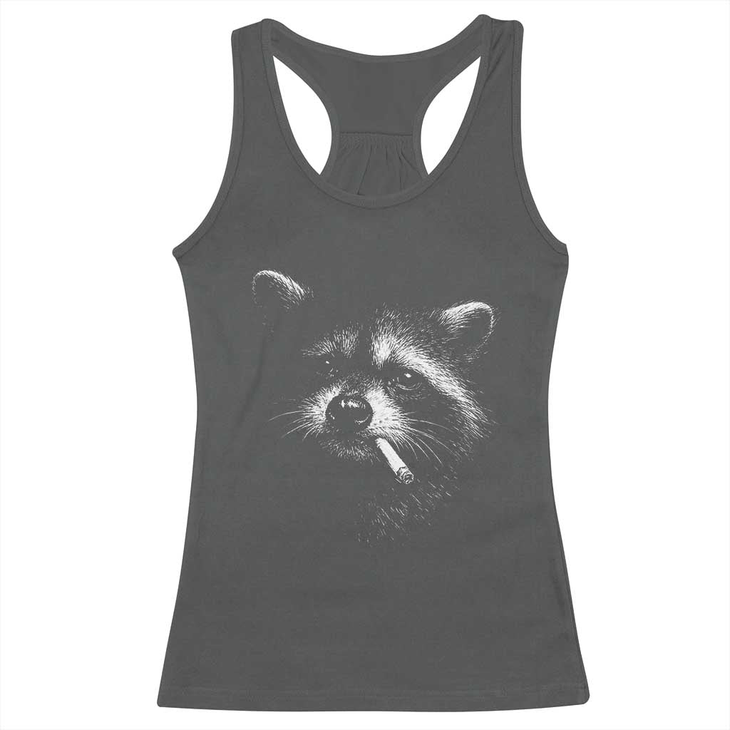 Funny Raccoon Smoking Cigarette Meme Racerback Tank Top Trash Panda Face Y2K Graphic