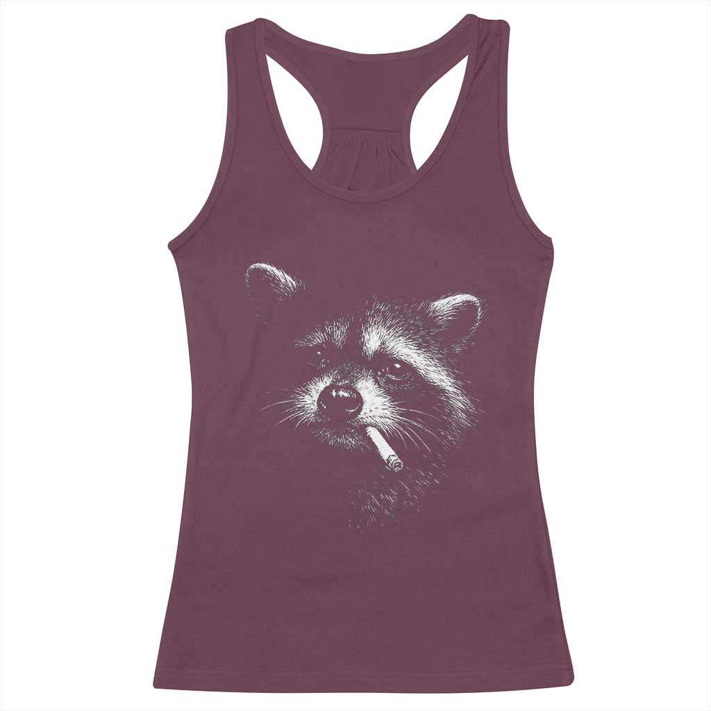 Funny Raccoon Smoking Cigarette Meme Racerback Tank Top Trash Panda Face Y2K Graphic