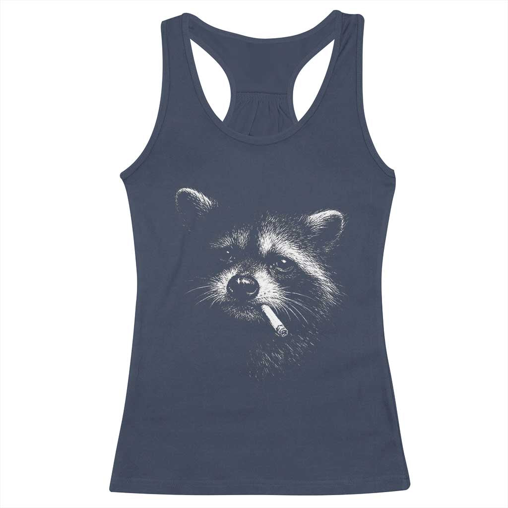 Funny Raccoon Smoking Cigarette Meme Racerback Tank Top Trash Panda Face Y2K Graphic