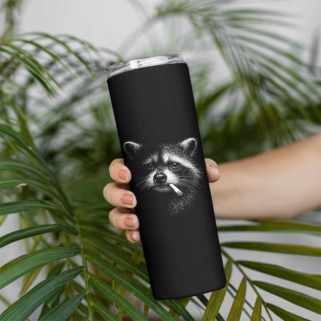Funny Raccoon Smoking Cigarette Meme Skinny Tumbler Trash Panda Face Y2K Graphic