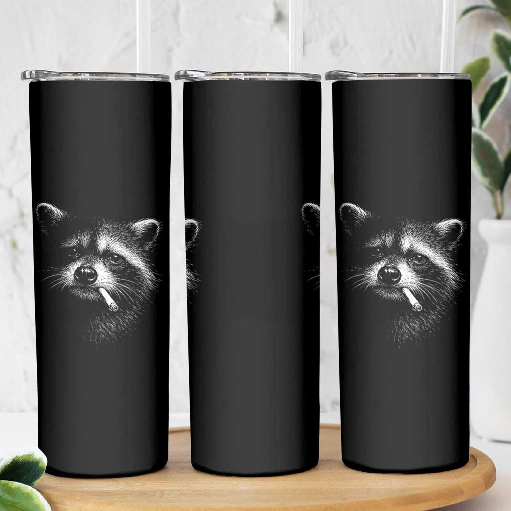 Funny Raccoon Smoking Cigarette Meme Skinny Tumbler Trash Panda Face Y2K Graphic
