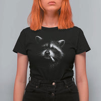 Funny Raccoon Smoking Cigarette Meme T Shirt For Women Trash Panda Face Y2K Graphic
