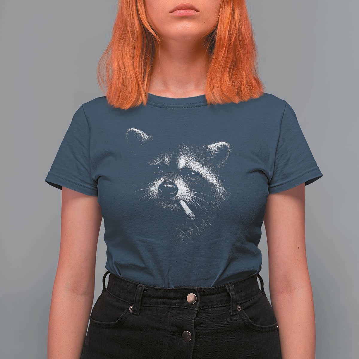 Funny Raccoon Smoking Cigarette Meme T Shirt For Women Trash Panda Face Y2K Graphic