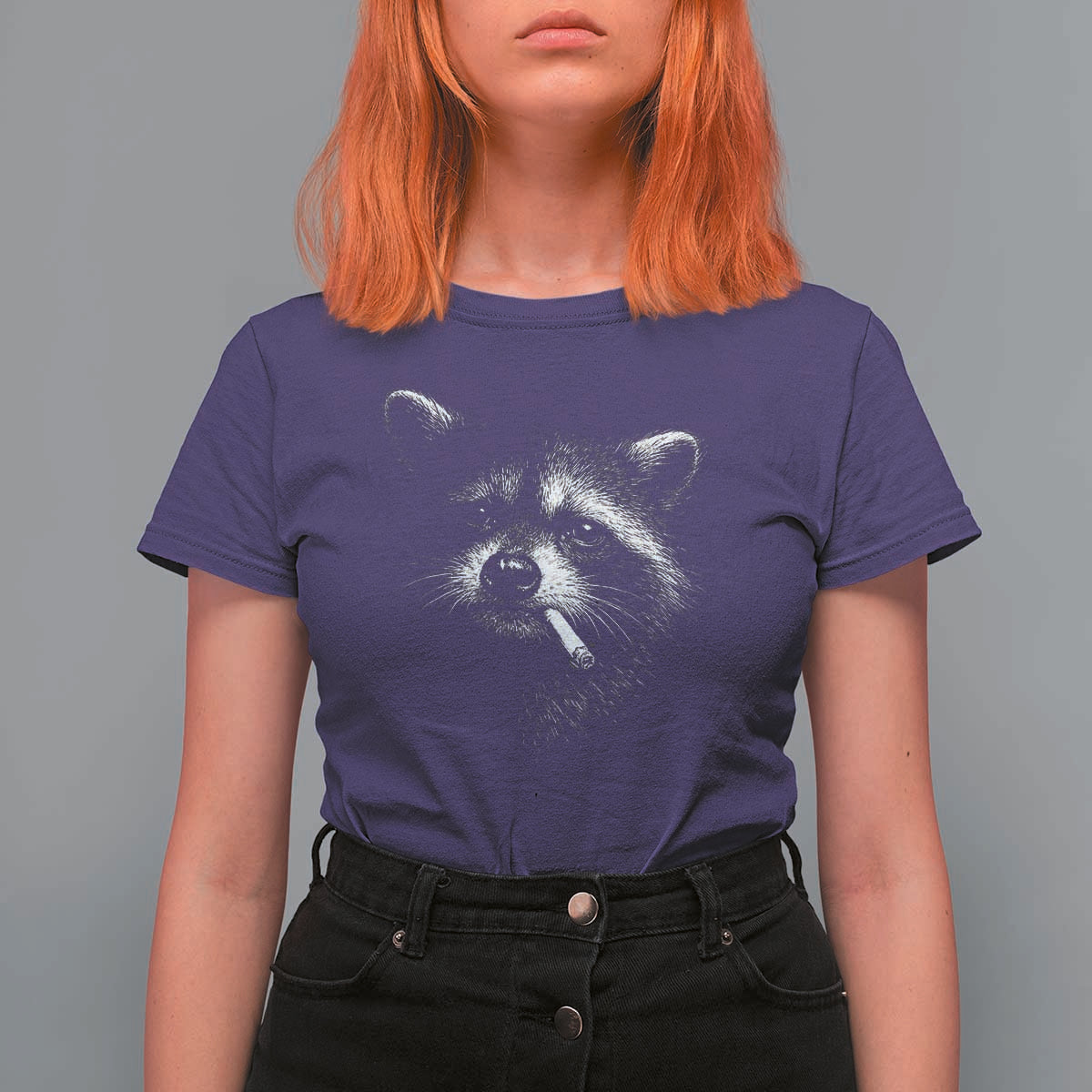 Funny Raccoon Smoking Cigarette Meme T Shirt For Women Trash Panda Face Y2K Graphic