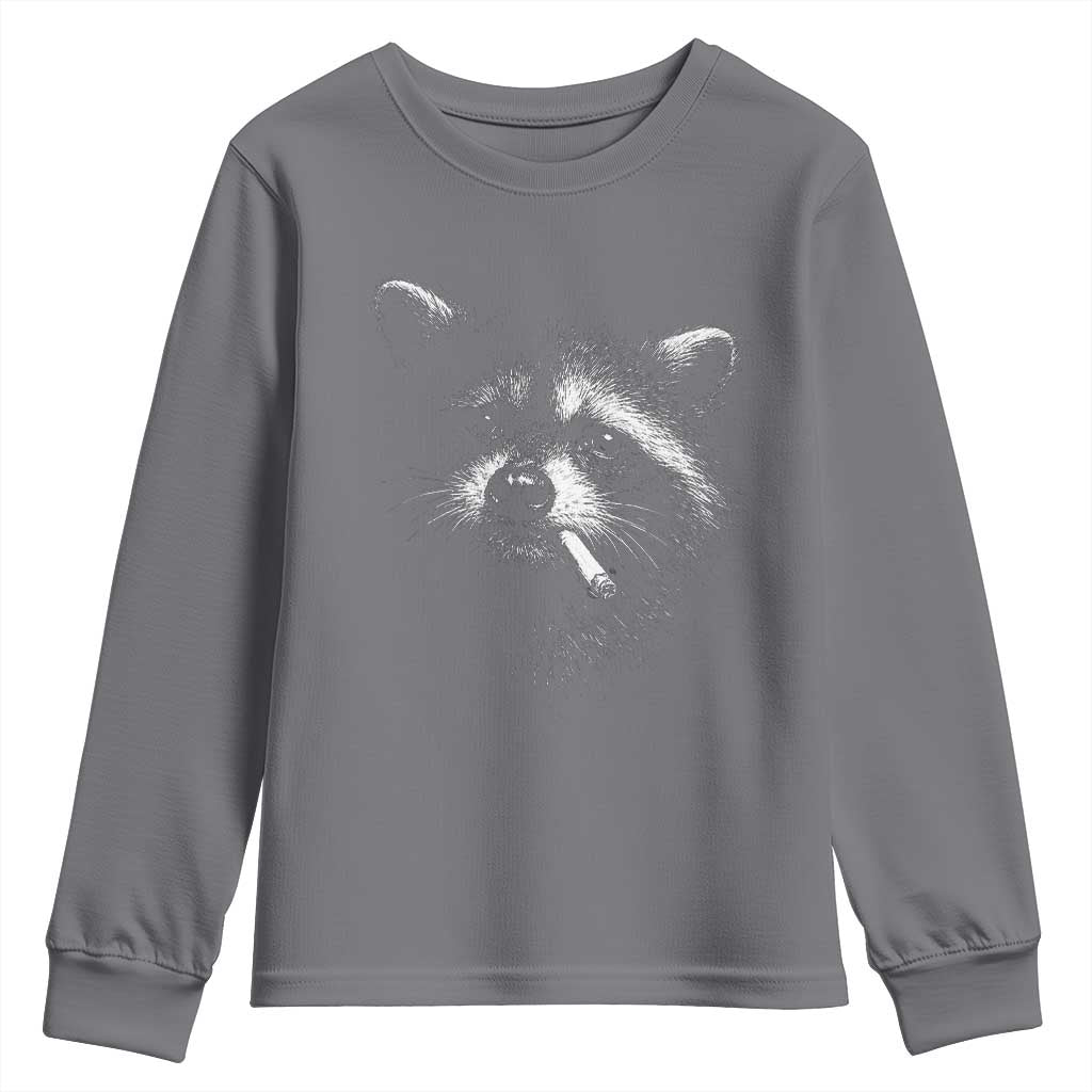 Funny Raccoon Smoking Cigarette Meme Youth Sweatshirt Trash Panda Face Y2K Graphic