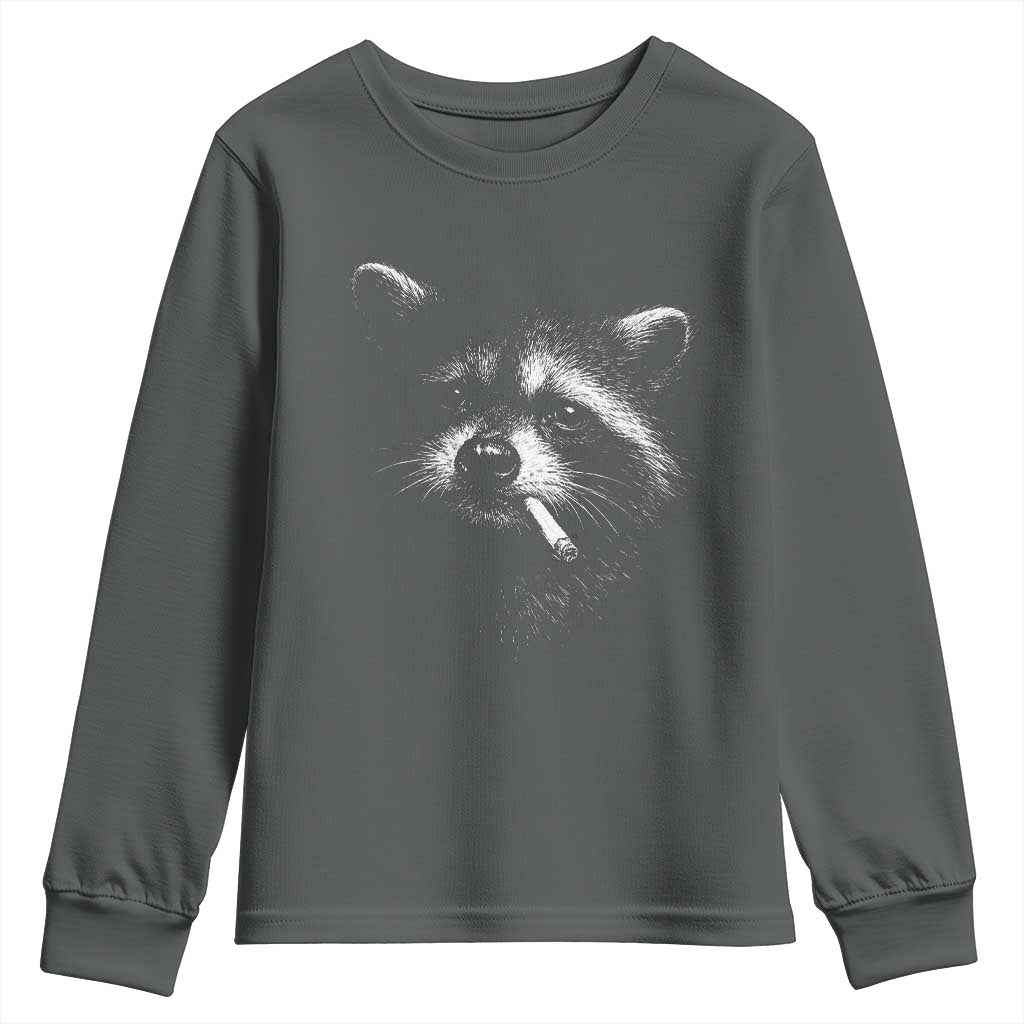 Funny Raccoon Smoking Cigarette Meme Youth Sweatshirt Trash Panda Face Y2K Graphic