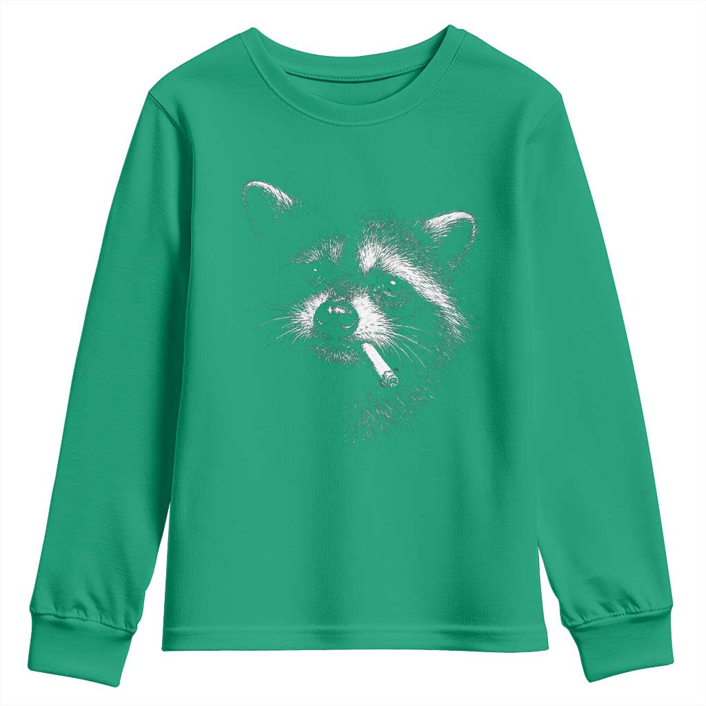 Funny Raccoon Smoking Cigarette Meme Youth Sweatshirt Trash Panda Face Y2K Graphic