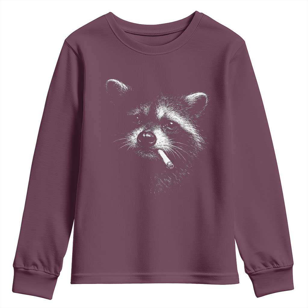 Funny Raccoon Smoking Cigarette Meme Youth Sweatshirt Trash Panda Face Y2K Graphic