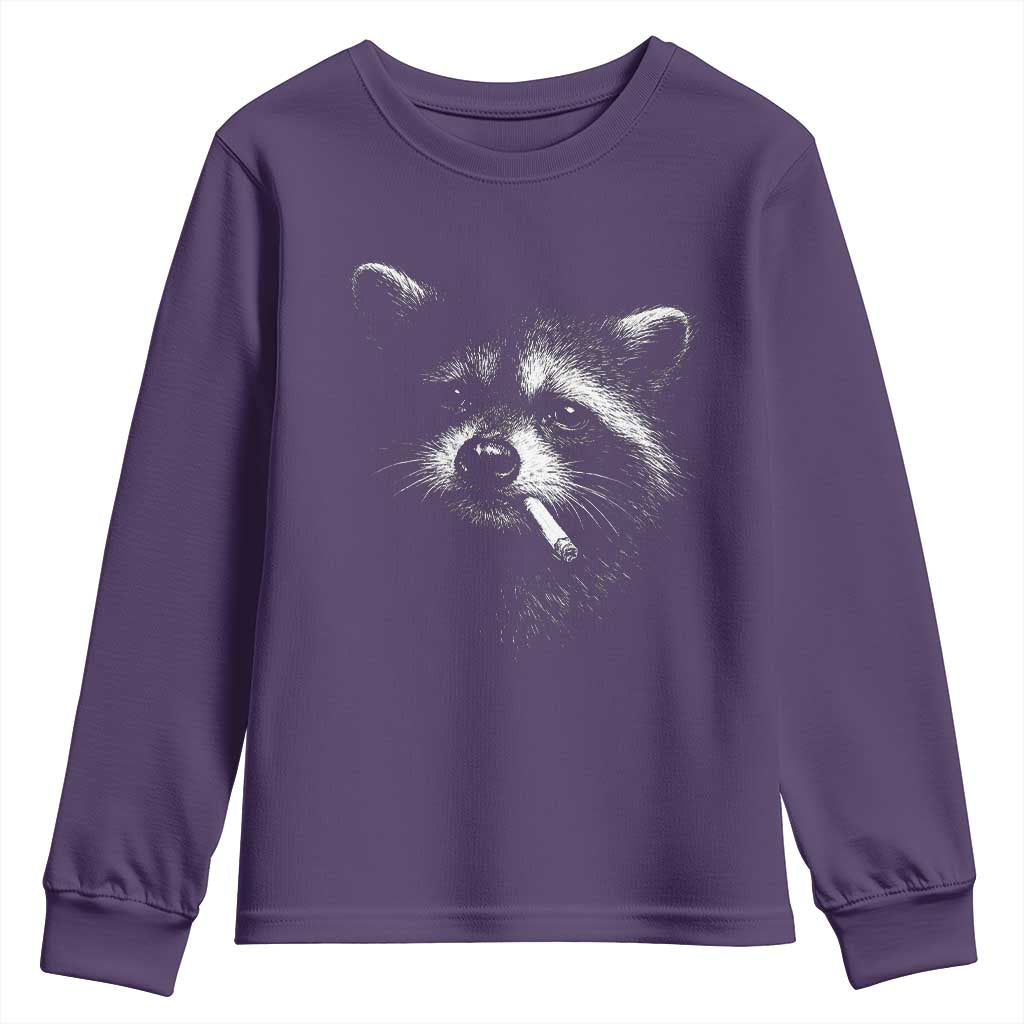 Funny Raccoon Smoking Cigarette Meme Youth Sweatshirt Trash Panda Face Y2K Graphic