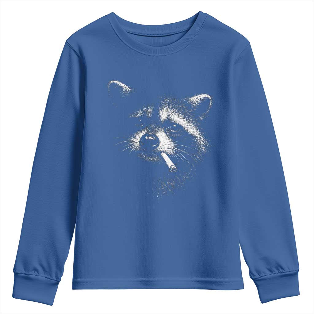 Funny Raccoon Smoking Cigarette Meme Youth Sweatshirt Trash Panda Face Y2K Graphic