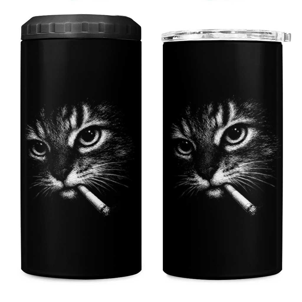 Funny Cat Smoking Cigarette Meme 4 in 1 Can Cooler Tumbler Cat Face Y2K Graphic