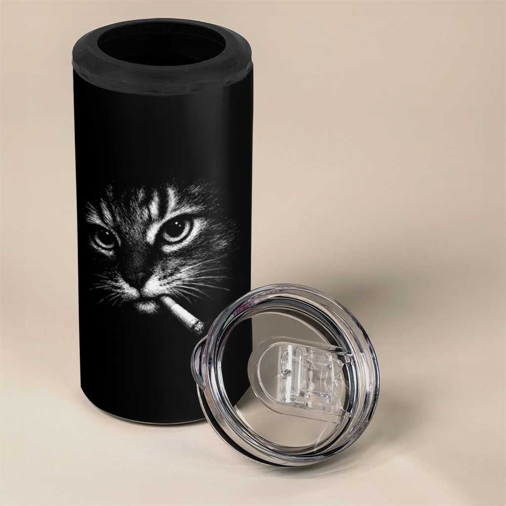 Funny Cat Smoking Cigarette Meme 4 in 1 Can Cooler Tumbler Cat Face Y2K Graphic
