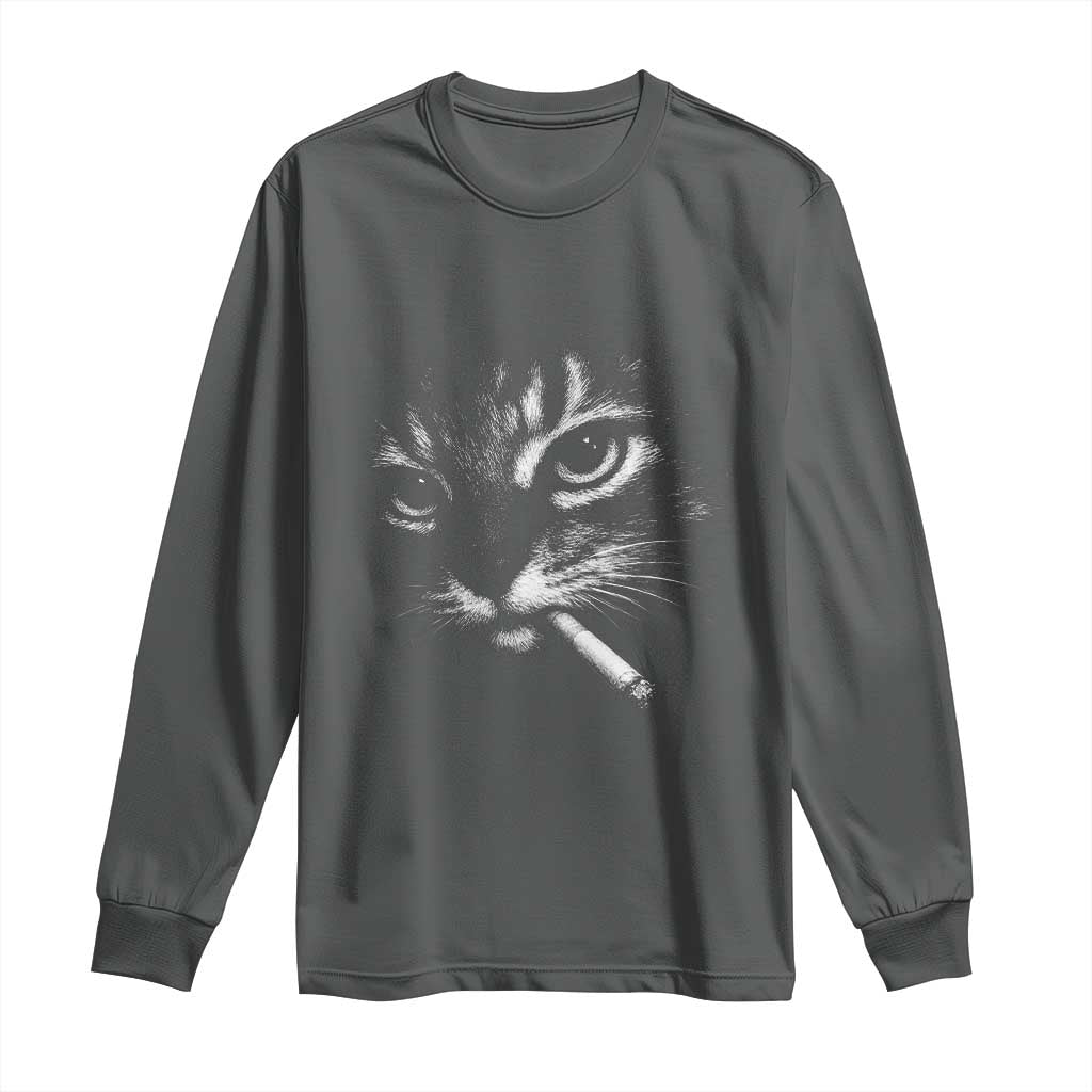 Funny Cat Smoking Cigarette Meme Long Sleeve Shirt Cat Face Y2K Graphic