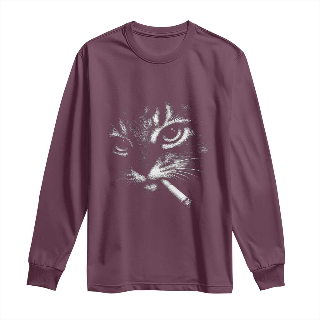 Funny Cat Smoking Cigarette Meme Long Sleeve Shirt Cat Face Y2K Graphic