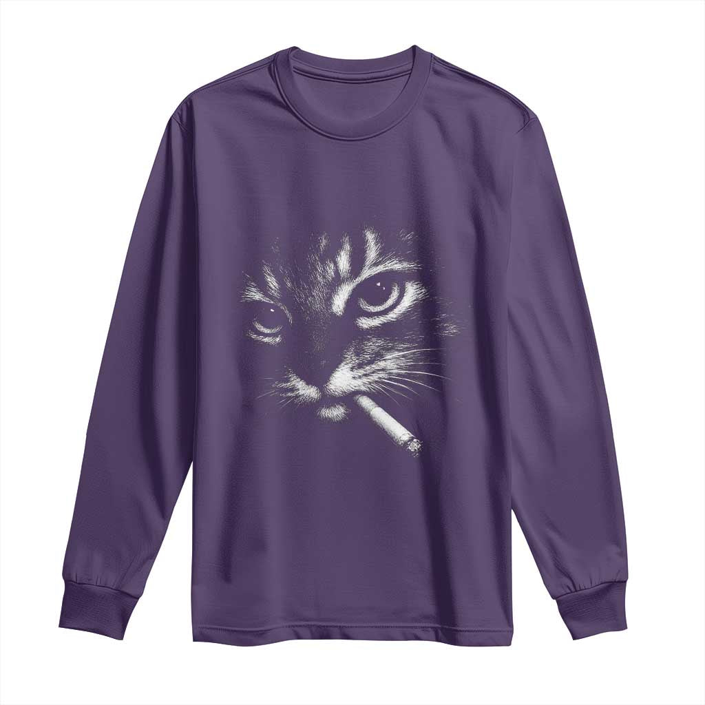 Funny Cat Smoking Cigarette Meme Long Sleeve Shirt Cat Face Y2K Graphic