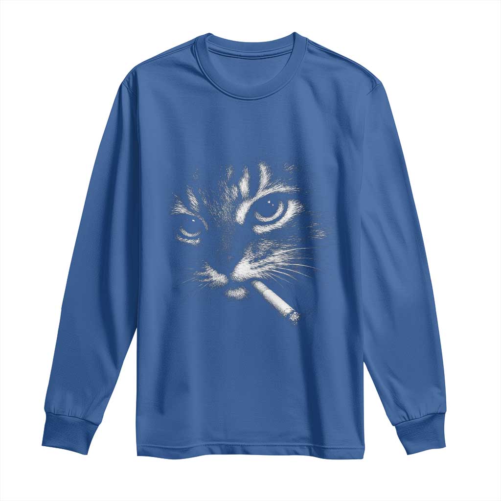 Funny Cat Smoking Cigarette Meme Long Sleeve Shirt Cat Face Y2K Graphic