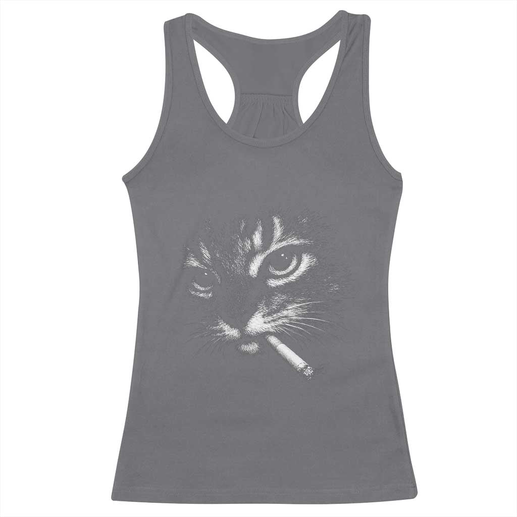 Funny Cat Smoking Cigarette Meme Racerback Tank Top Cat Face Y2K Graphic