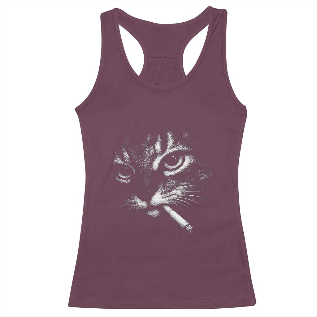 Funny Cat Smoking Cigarette Meme Racerback Tank Top Cat Face Y2K Graphic