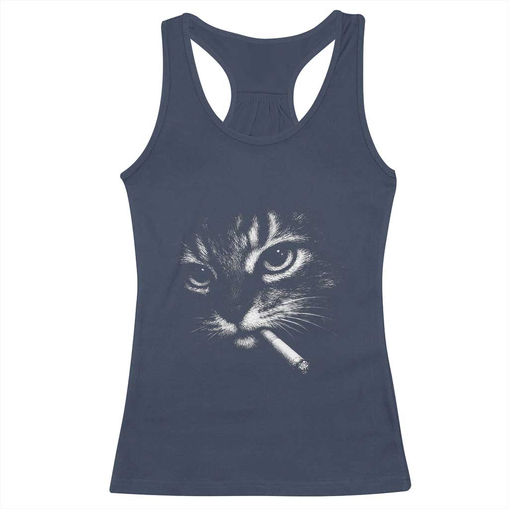 Funny Cat Smoking Cigarette Meme Racerback Tank Top Cat Face Y2K Graphic