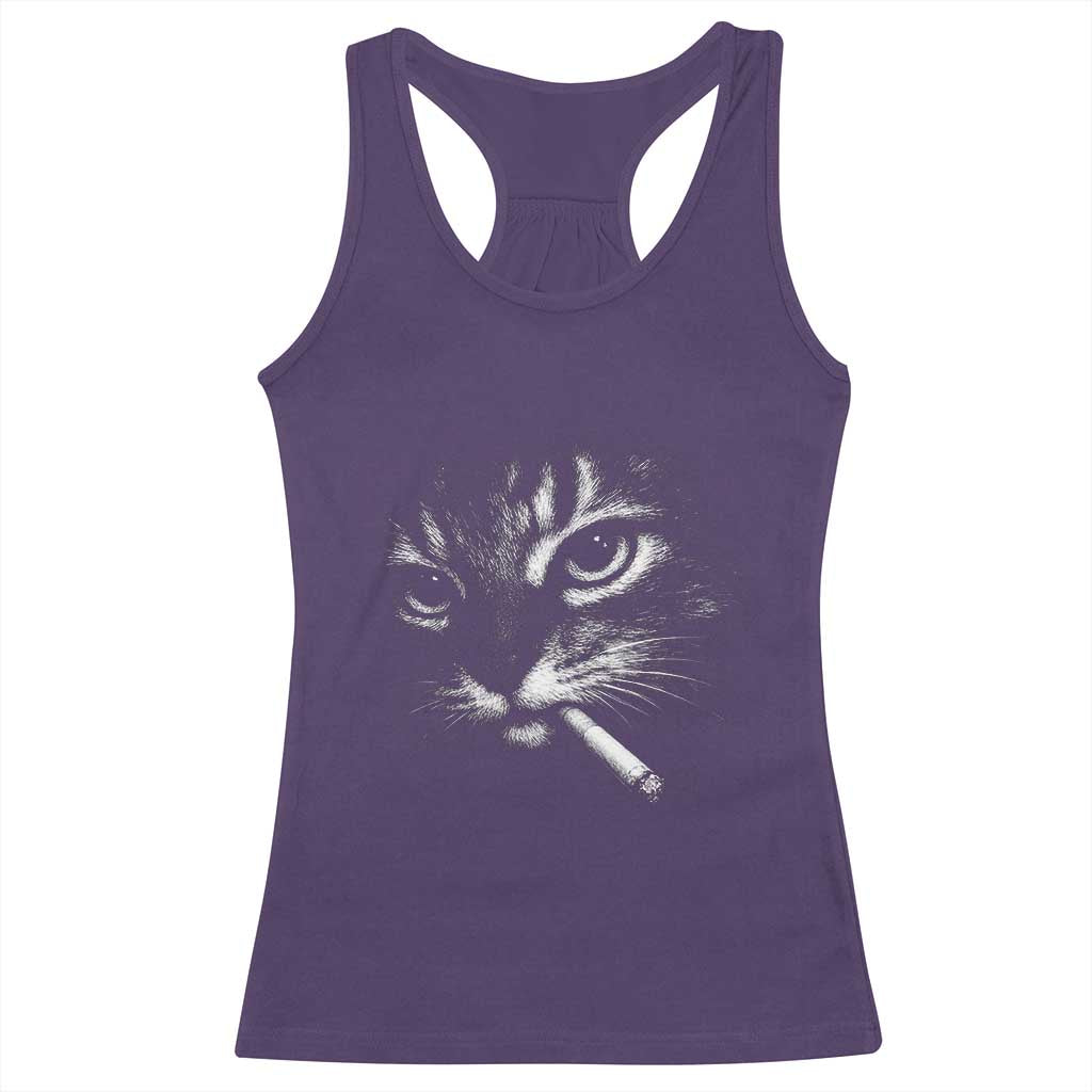 Funny Cat Smoking Cigarette Meme Racerback Tank Top Cat Face Y2K Graphic