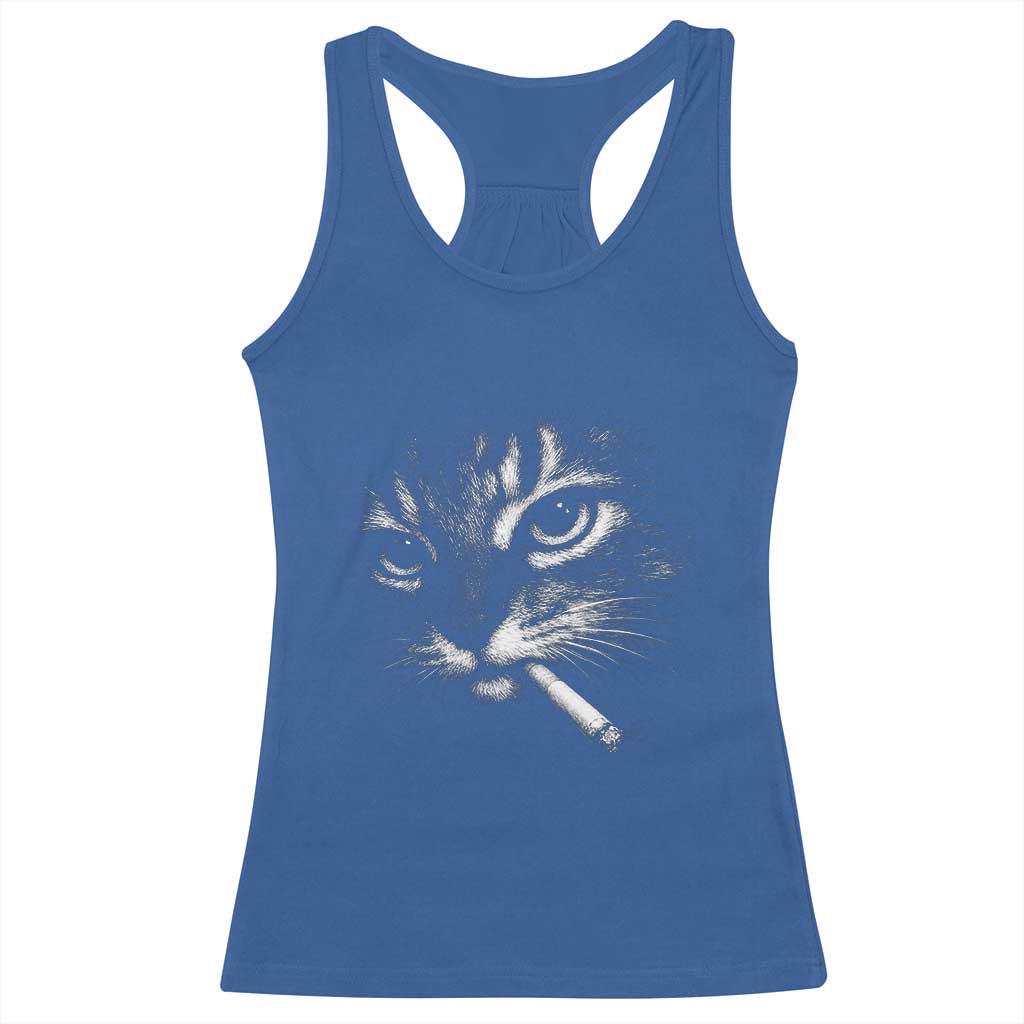 Funny Cat Smoking Cigarette Meme Racerback Tank Top Cat Face Y2K Graphic