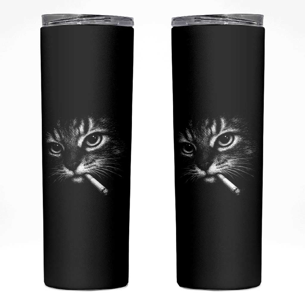 Funny Cat Smoking Cigarette Meme Skinny Tumbler Cat Face Y2K Graphic