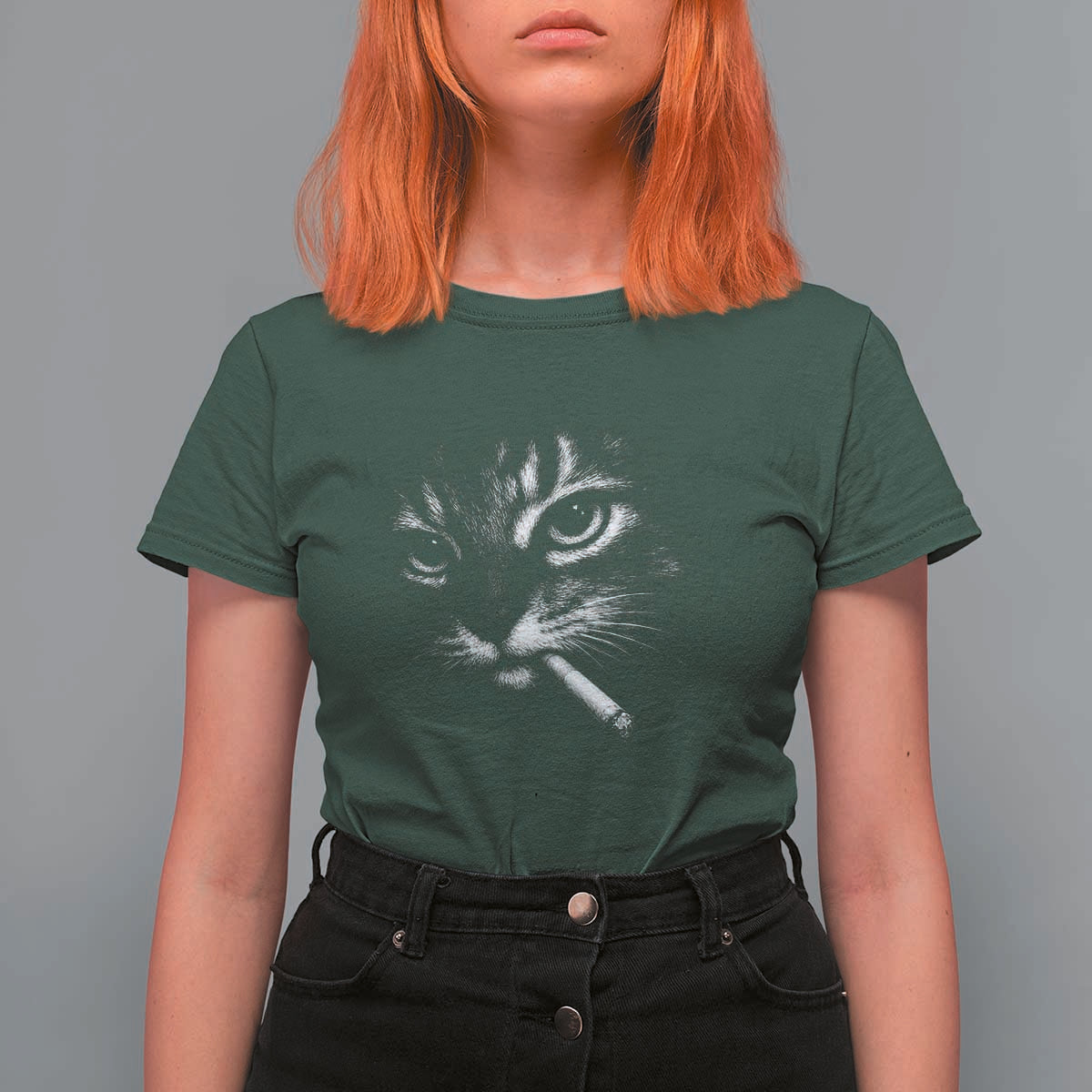 Funny Cat Smoking Cigarette Meme T Shirt For Women Cat Face Y2K Graphic