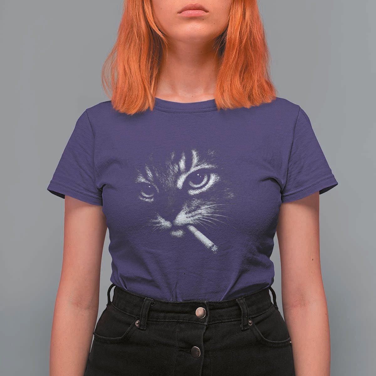 Funny Cat Smoking Cigarette Meme T Shirt For Women Cat Face Y2K Graphic
