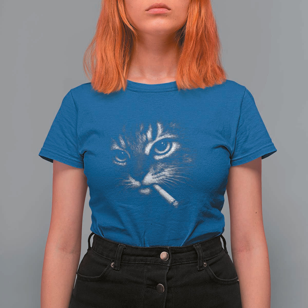 Funny Cat Smoking Cigarette Meme T Shirt For Women Cat Face Y2K Graphic