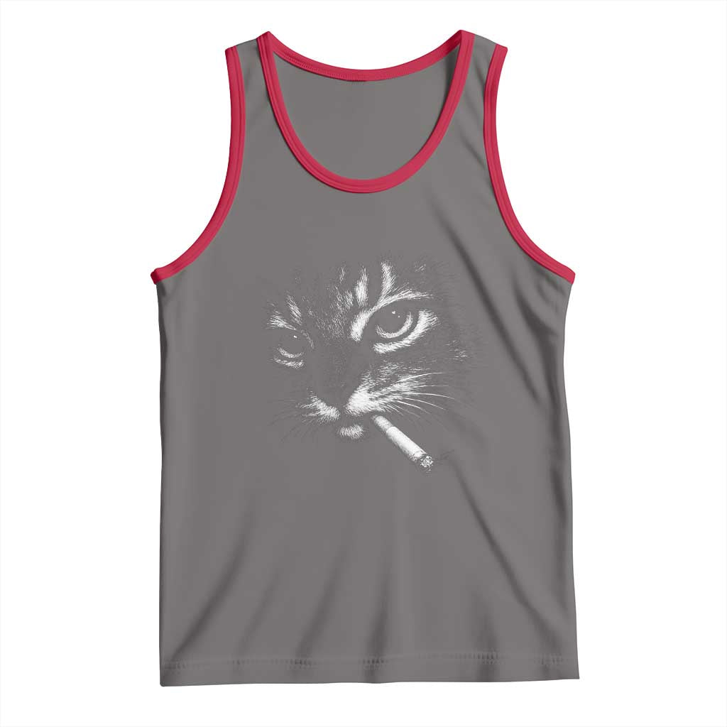 Funny Cat Smoking Cigarette Meme Tank Top Cat Face Y2K Graphic