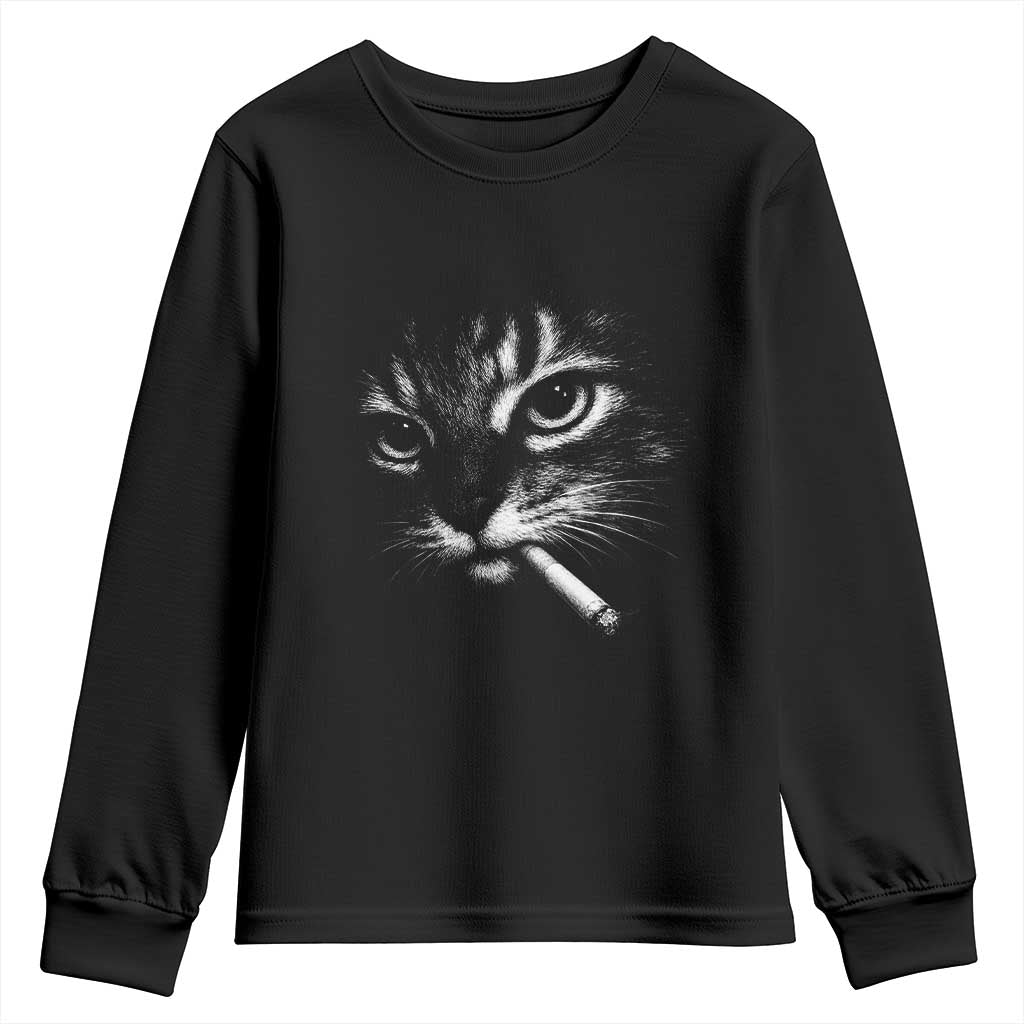 Funny Cat Smoking Cigarette Meme Youth Sweatshirt Cat Face Y2K Graphic