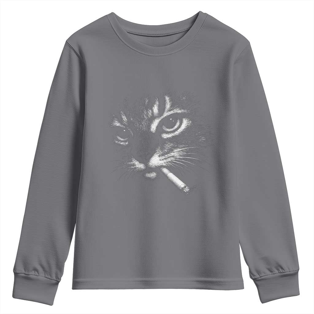 Funny Cat Smoking Cigarette Meme Youth Sweatshirt Cat Face Y2K Graphic