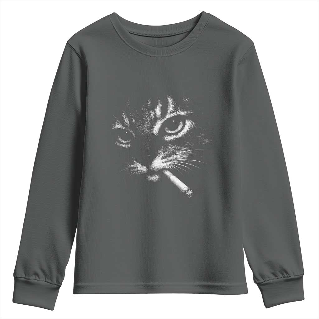 Funny Cat Smoking Cigarette Meme Youth Sweatshirt Cat Face Y2K Graphic
