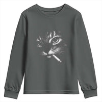 Funny Cat Smoking Cigarette Meme Youth Sweatshirt Cat Face Y2K Graphic