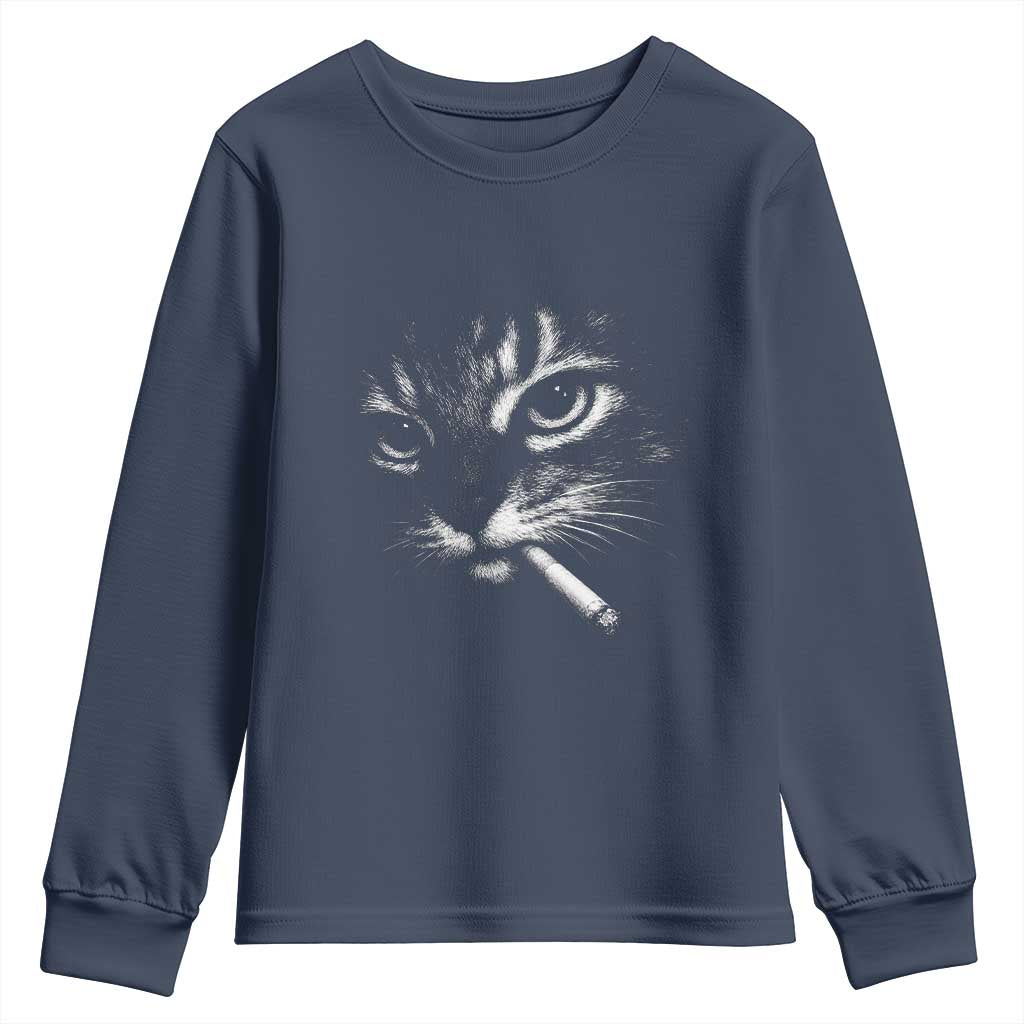 Funny Cat Smoking Cigarette Meme Youth Sweatshirt Cat Face Y2K Graphic