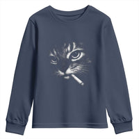 Funny Cat Smoking Cigarette Meme Youth Sweatshirt Cat Face Y2K Graphic