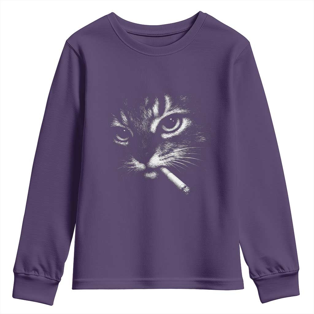 Funny Cat Smoking Cigarette Meme Youth Sweatshirt Cat Face Y2K Graphic