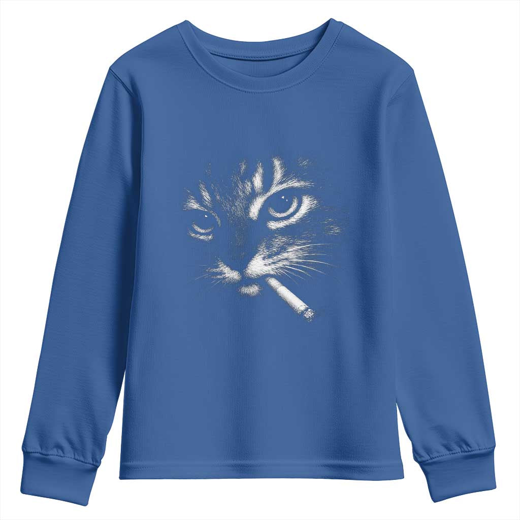 Funny Cat Smoking Cigarette Meme Youth Sweatshirt Cat Face Y2K Graphic