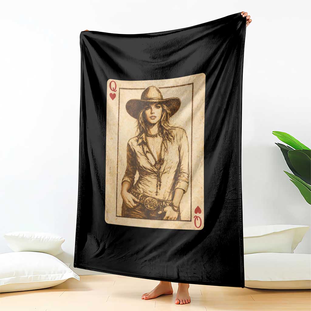 Funny Western Valentine Cowgirl Queen of Hearts Card Throw Blanket